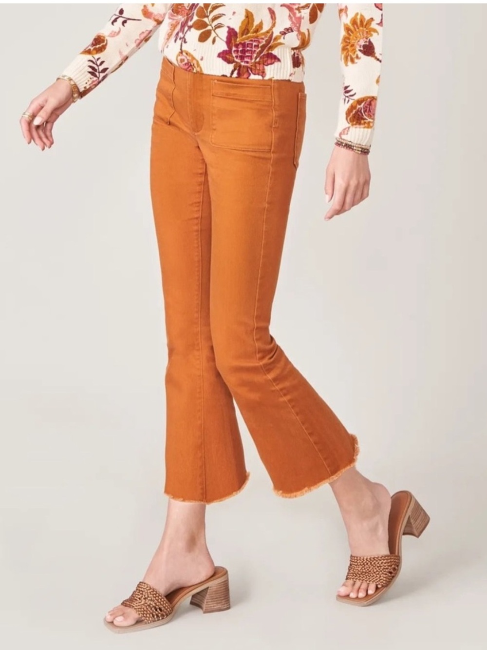 NEW Spartina 419 cognac pumpkin spice frayed raw hem jeans size 2 women’s